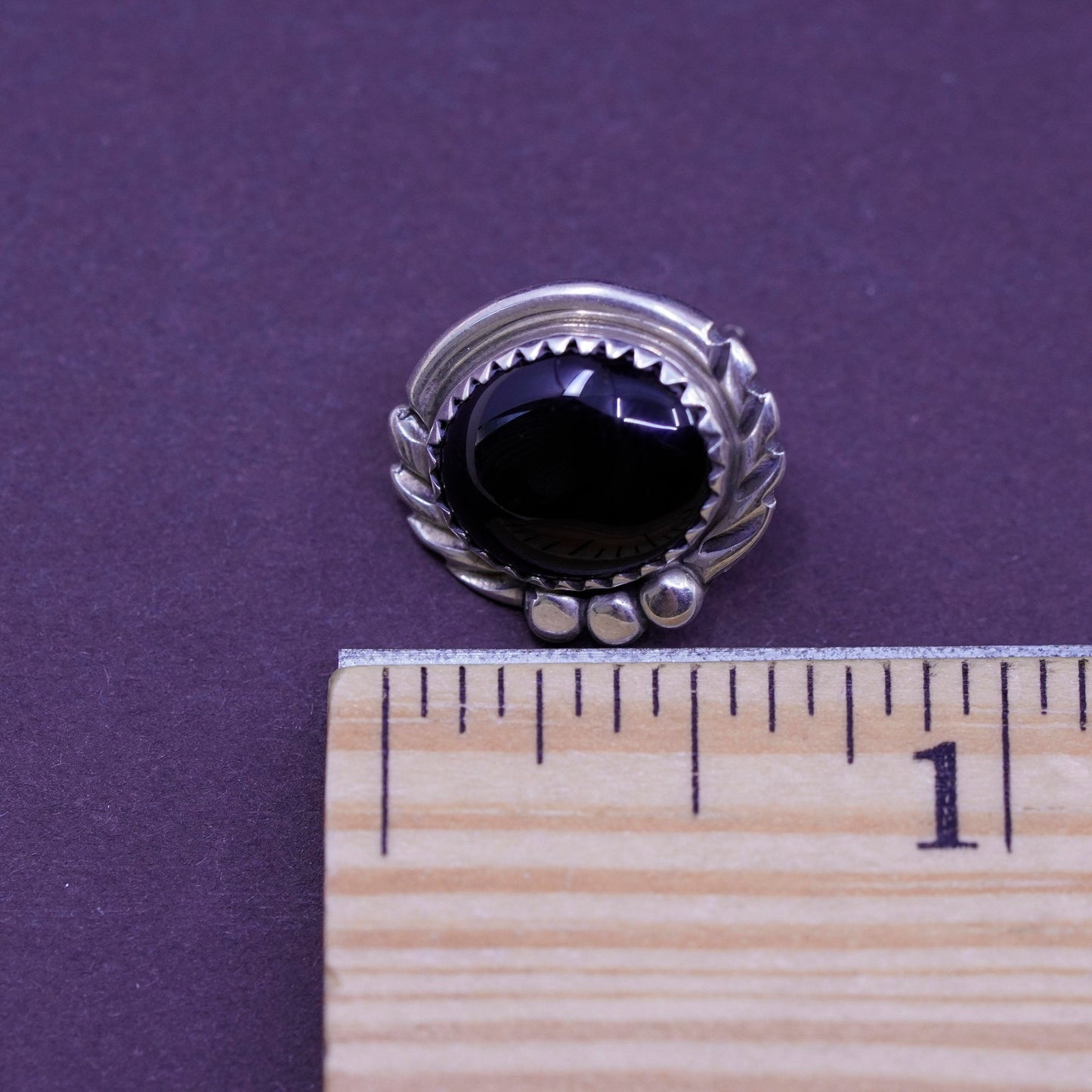 Vintage Sterling silver handmade earrings, southwestern 925 studs with obsidian