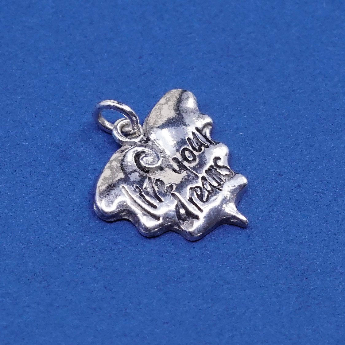 vtg sterling silver handmade pendant, 925 quote charm engraves “live your dream