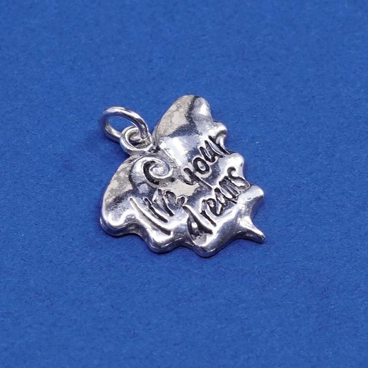 vtg sterling silver handmade pendant, 925 quote charm engraves “live your dream