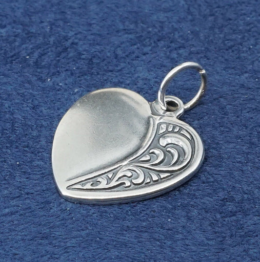 vtg sterling silver handmade pendant, 925 textured heart tag charm