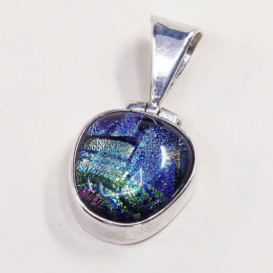 VTG sterling 925 silver with handmade artisan dichroic glass pendant