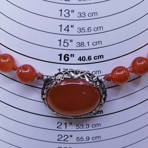 17”, Vtg Sterling Silver 925 Handmade necklace w/ Genuine Carnelian Pendant Bead