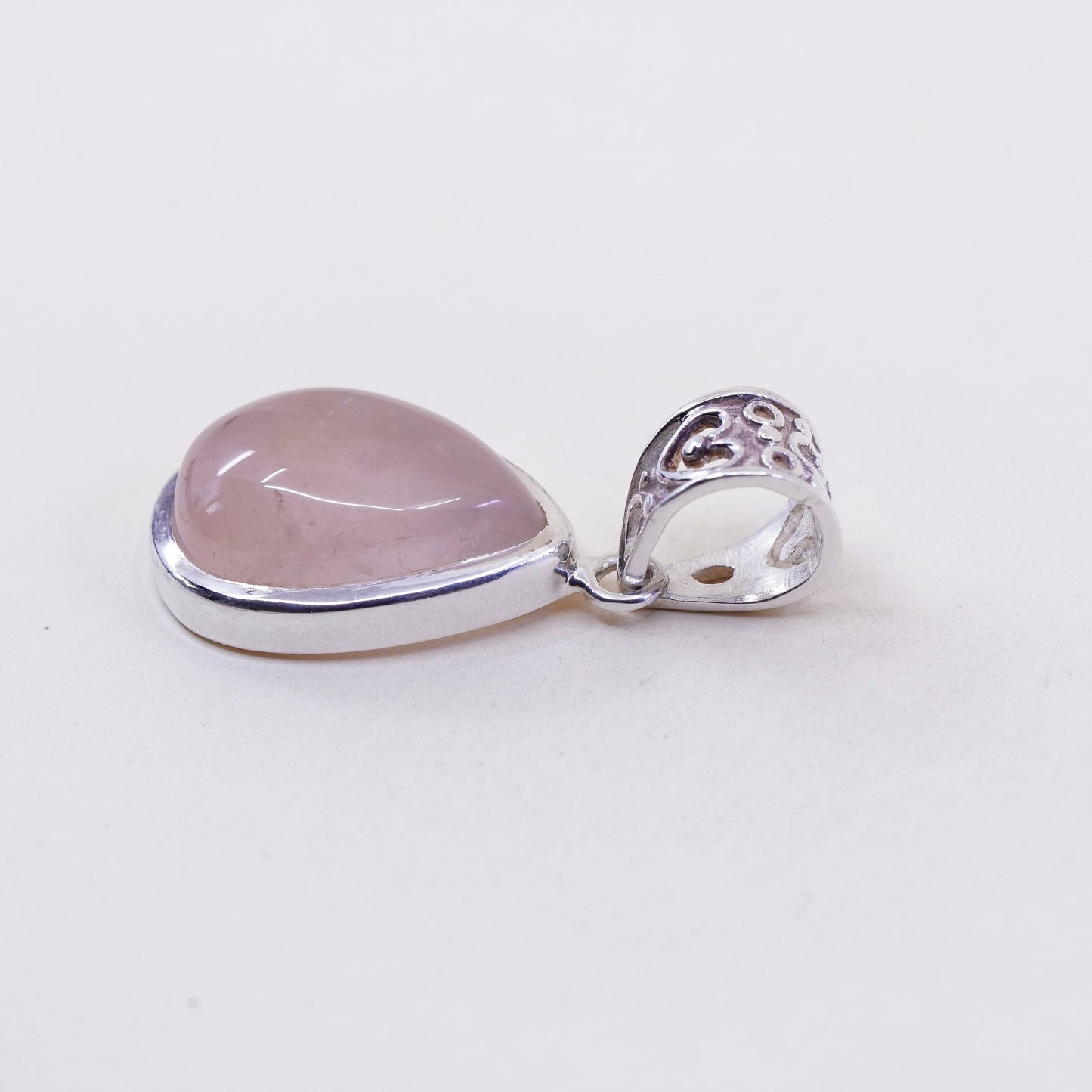 handmade sterling 925 silver filigree pendant with pink quartz teardrop pendant