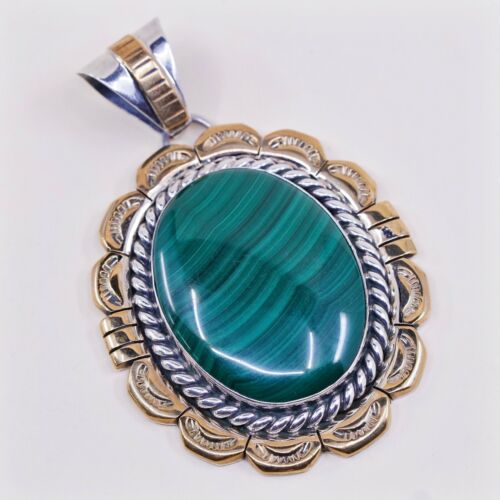 Vtg Navajo 12K GF L.Begay S.E Sterling 925 Silver Handmade Pendant W Malachite