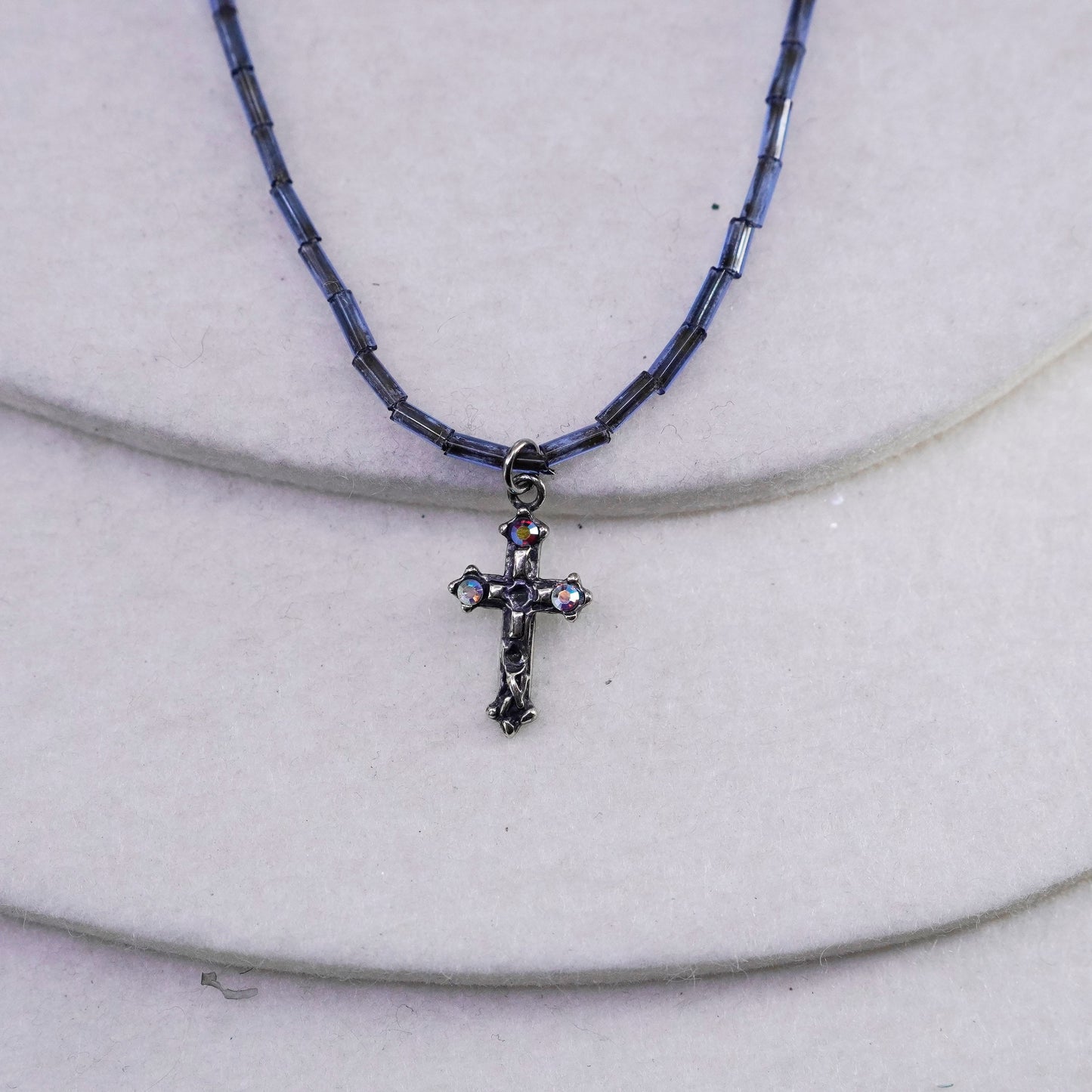 16”, vintage Sterling 925 silver handmade necklace with cross pendant