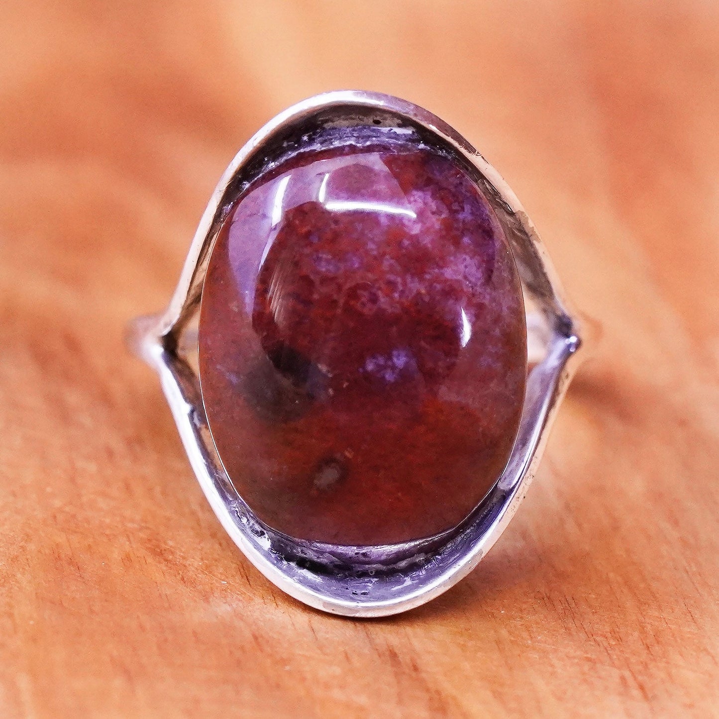 Size 5.25, vintage Mexico Sterling 925 silver handmade ring with red jasper