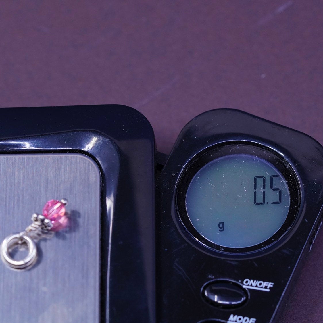 vtg sterling silver handmade pendant, 925 charm w/ pink crystal