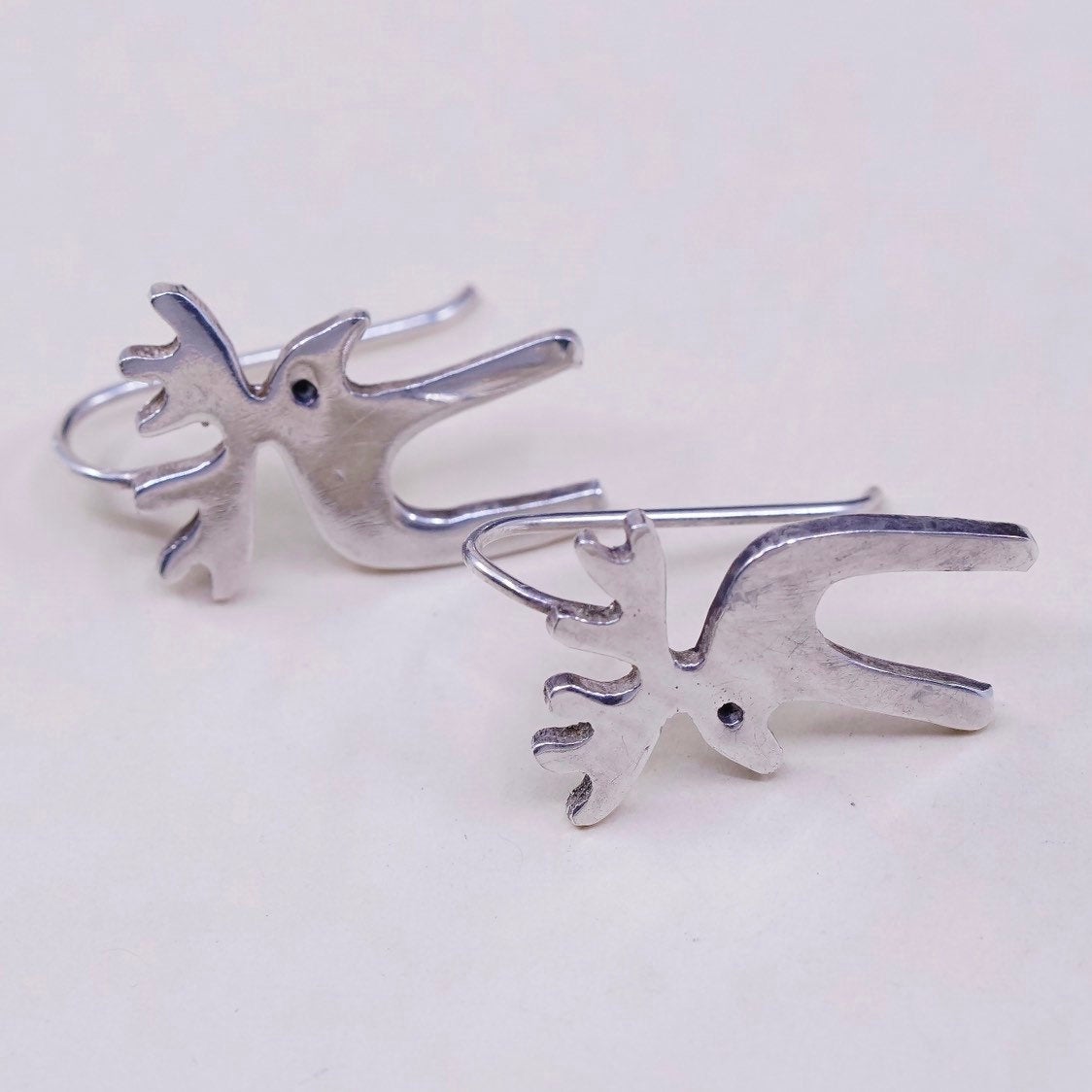 Native American Sterling silver handmade earrings, 925 elk, Stamped sterling