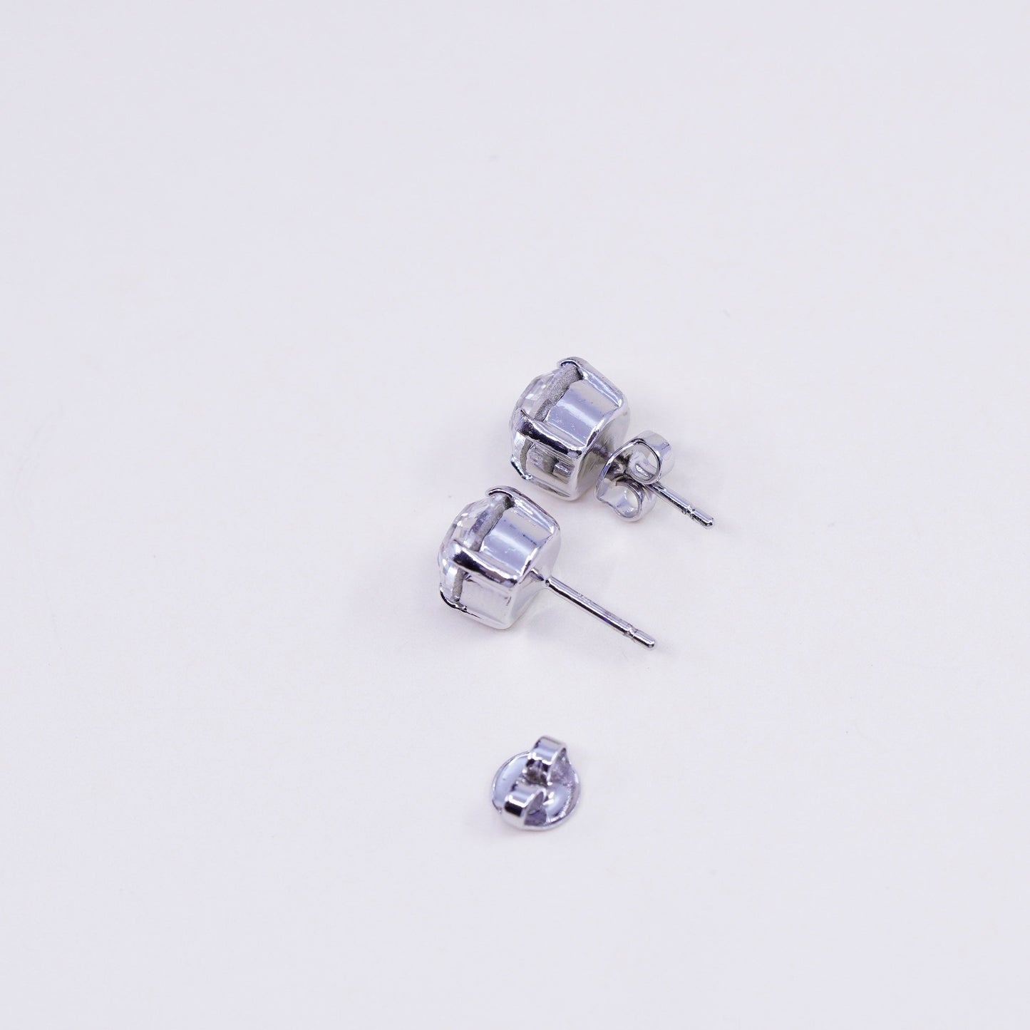 7mm, Vintage sterling 925 silver cz studs, fashion minimalist earrings