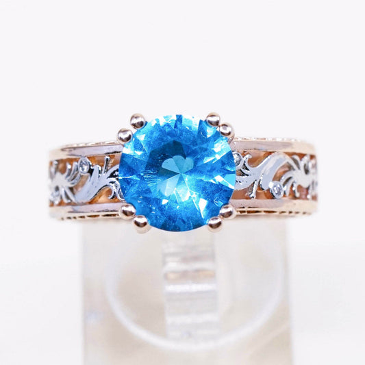 sz 8, Vermeil rose gold over Sterling silver ring, 925 w/ blue topaz N diamond