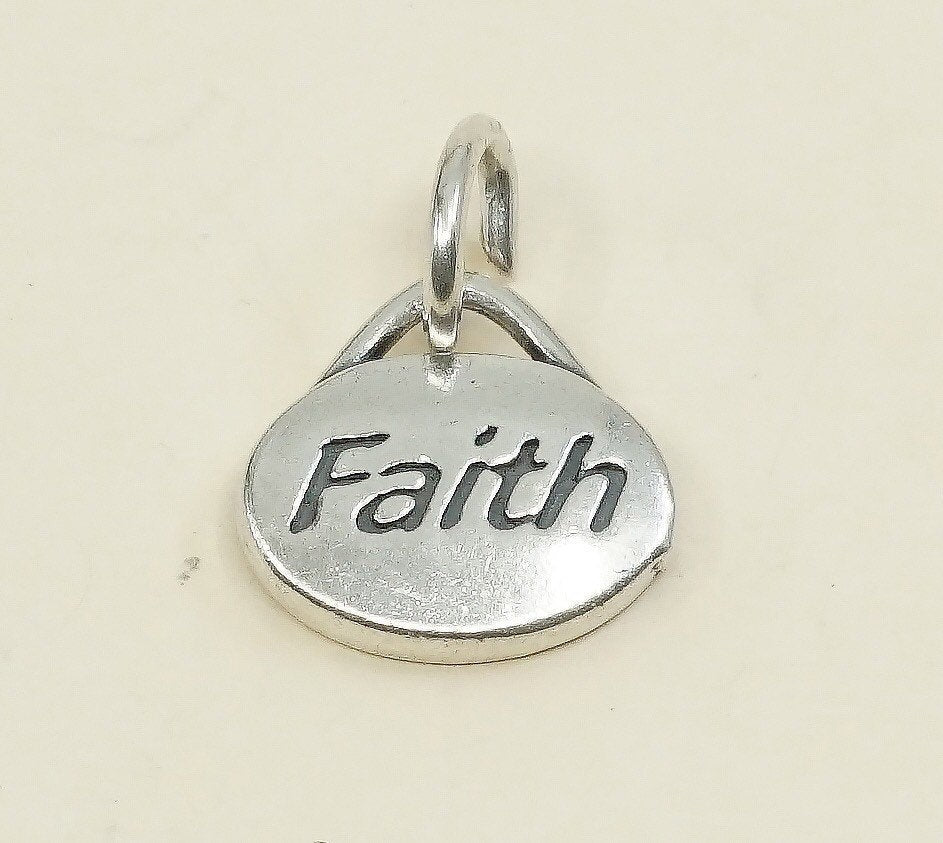 VTG sterling silver charm, 925 silver pendant with "faith" embossed