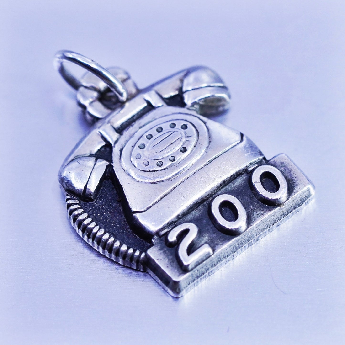 Antique Sterling silver handmade charm, 925 old fashion telephone embossed “200