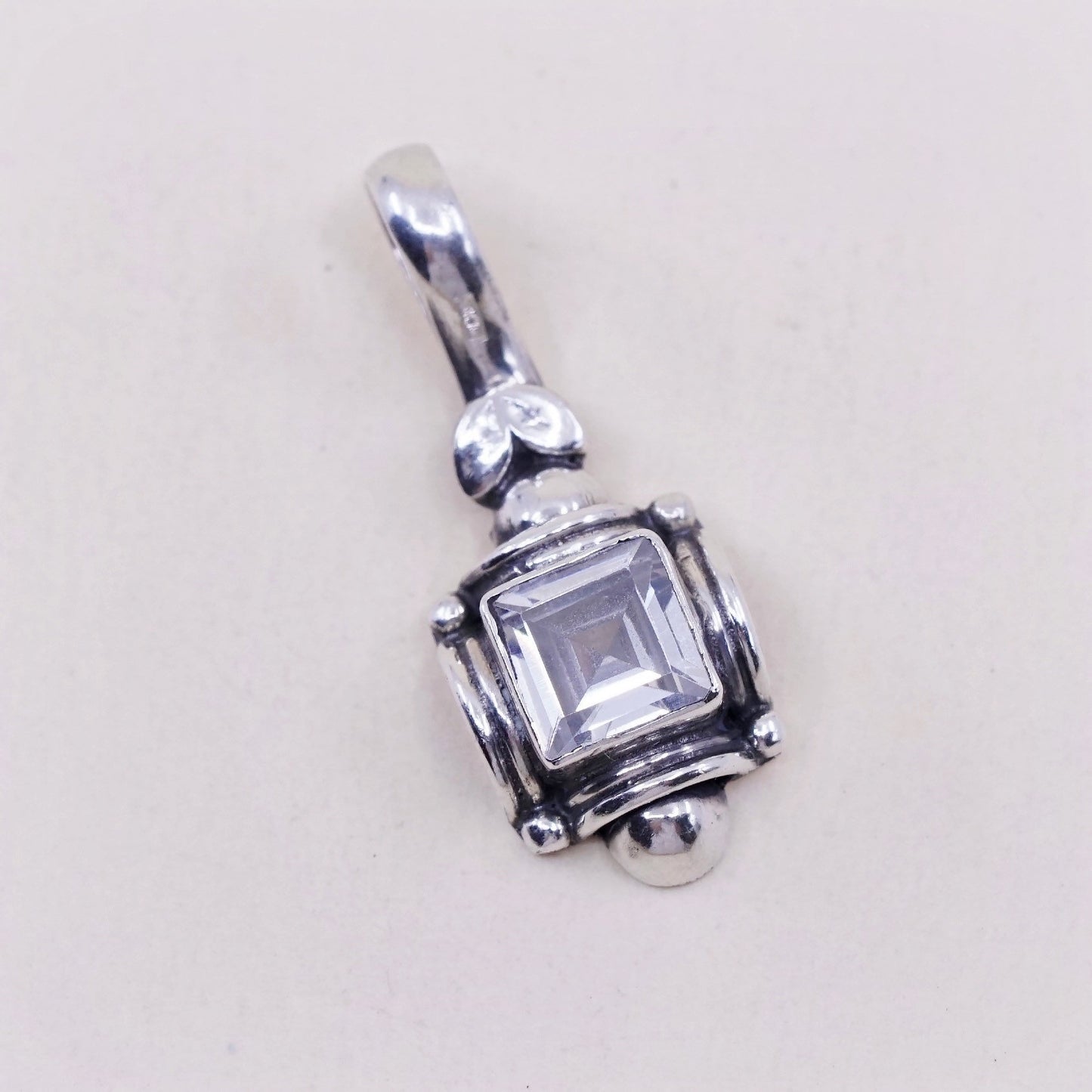 Vintage sterling silver cz pendant, 925 pendant,