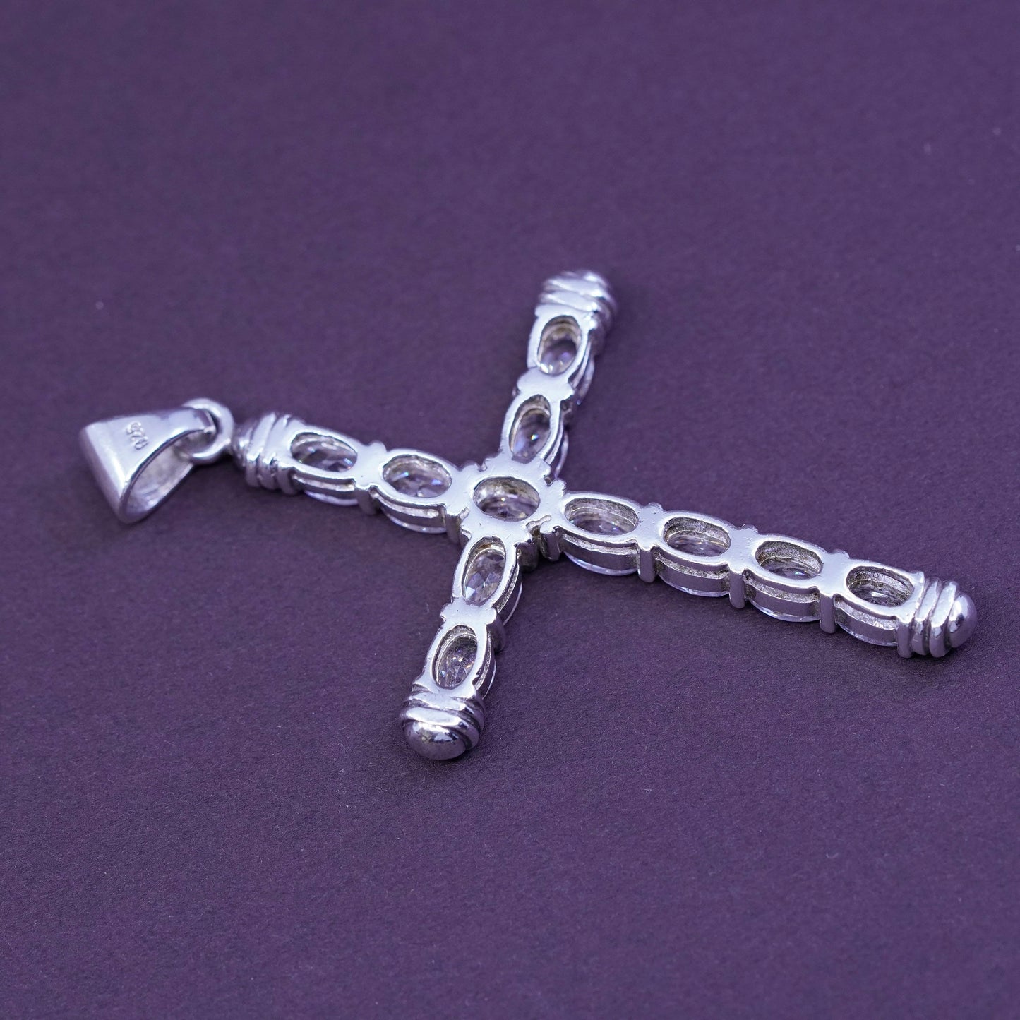 Vintage Sterling silver handmade pendant, 925 cross with Clear crystal