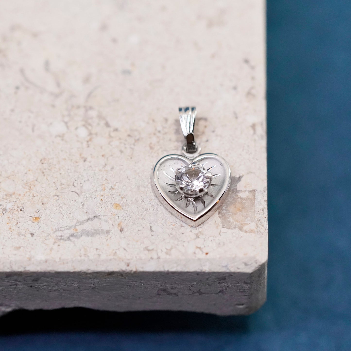 Vintage Sterling silver handmade pendant, 925 heart with cz