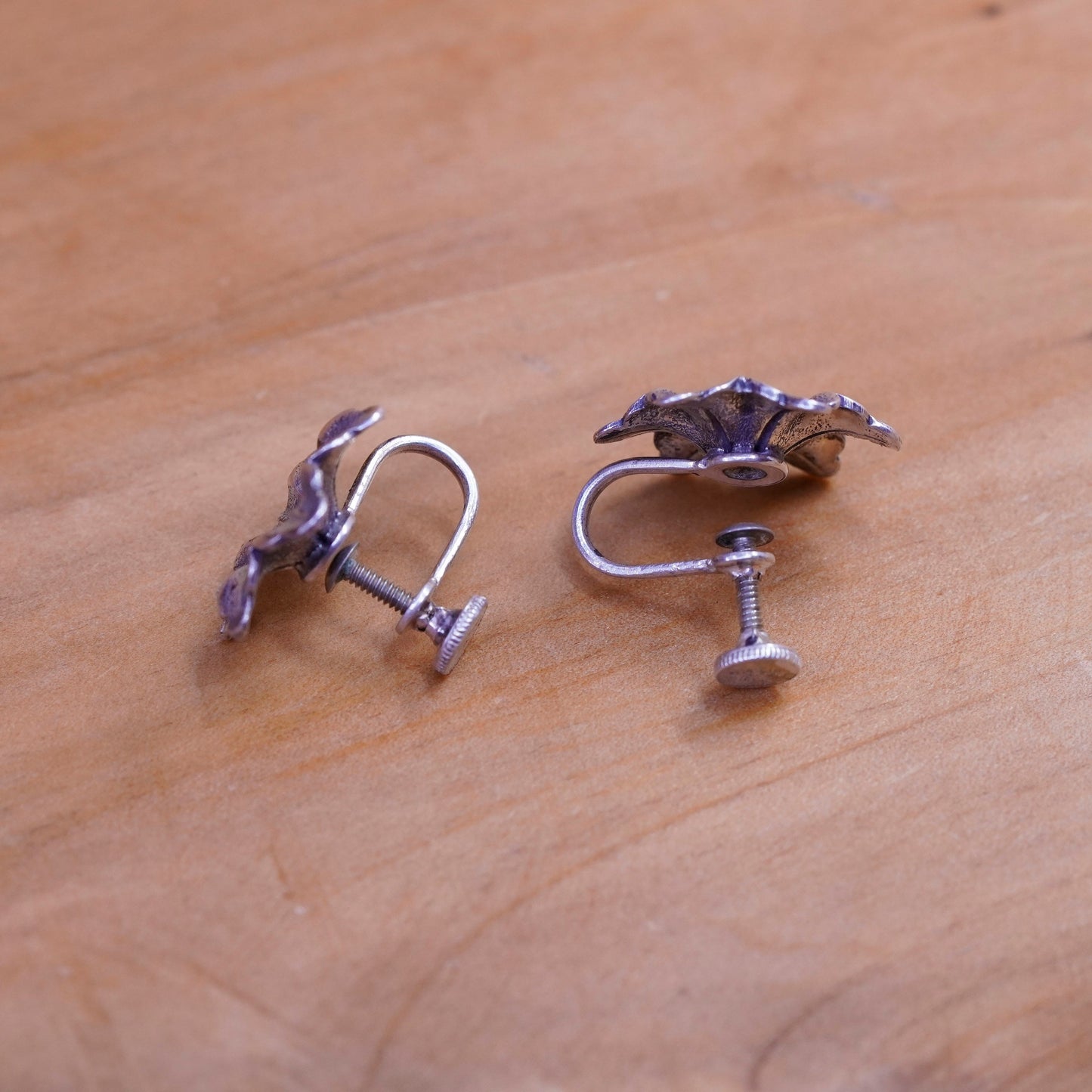Vintage Sterling silver handmade screw back earrings, 925 flower