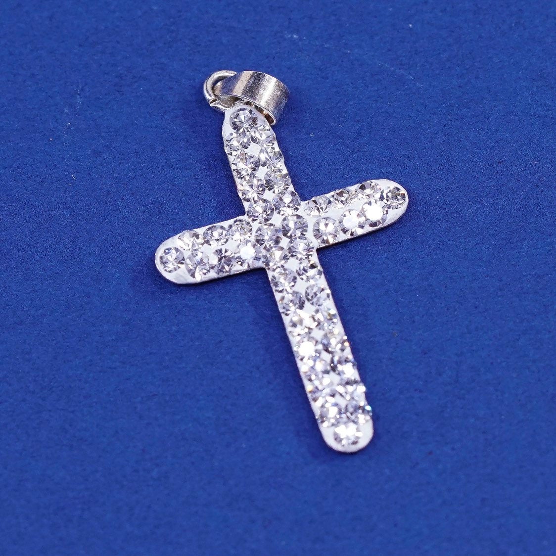 vtg Sterling silver handmade pendant, 925 cross w/ crystal, stamped 925