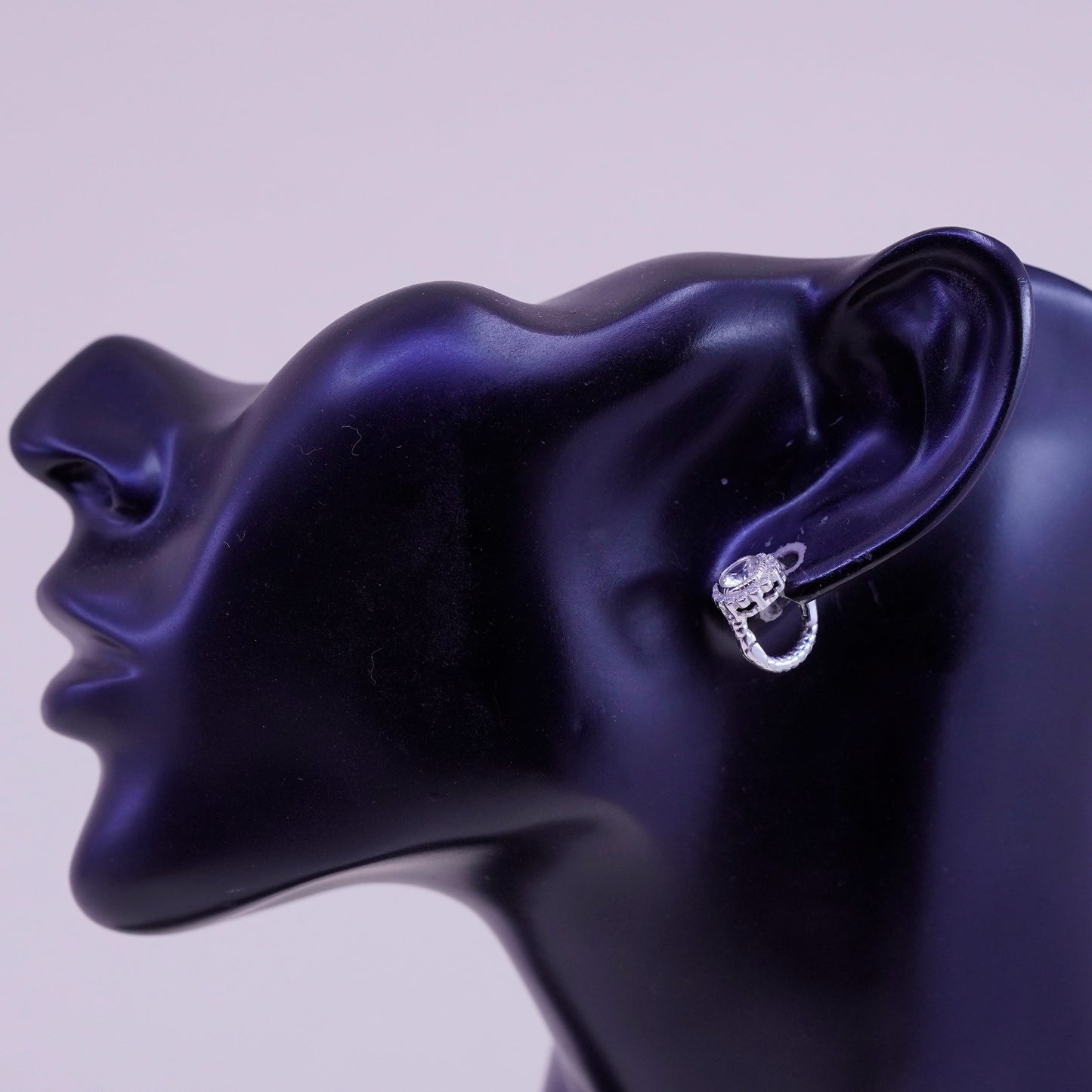 0.5”, Vintage sterling silver earrings, 925 hoops, huggie, with cz flower