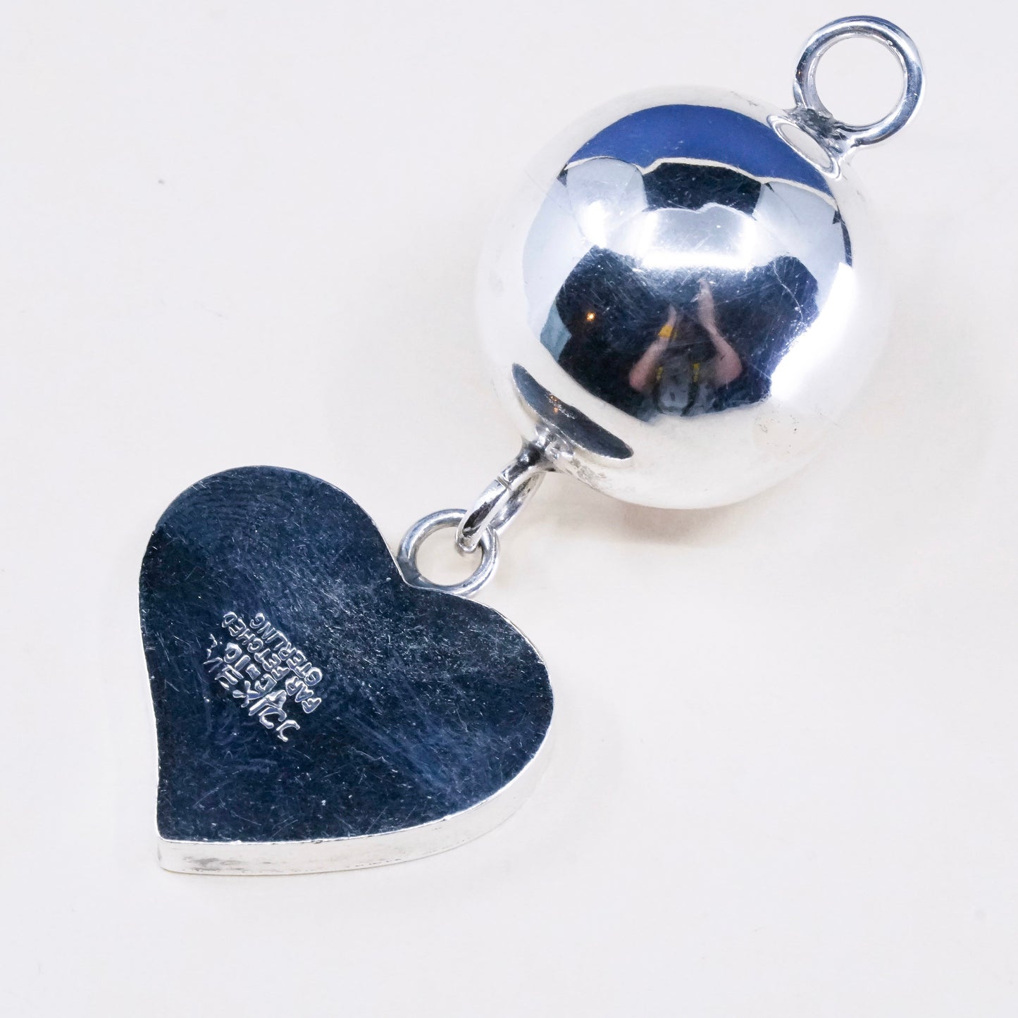 vtg Sterling silver high polished chime harmony ball, 925 bell w/ heart charm