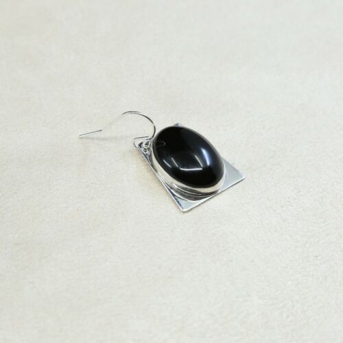 Vtg Sterling Silver Handmade Earrings, 925 Silver W/ Obsidian Inlay