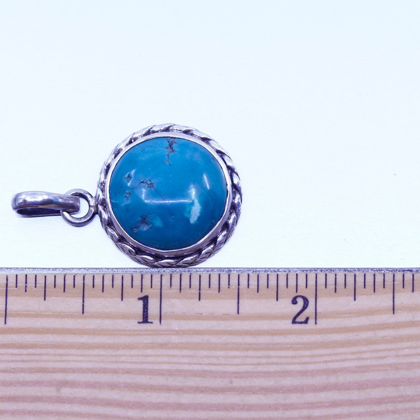 antique southwestern sterling 925 silver round pendant with turquoise and cable