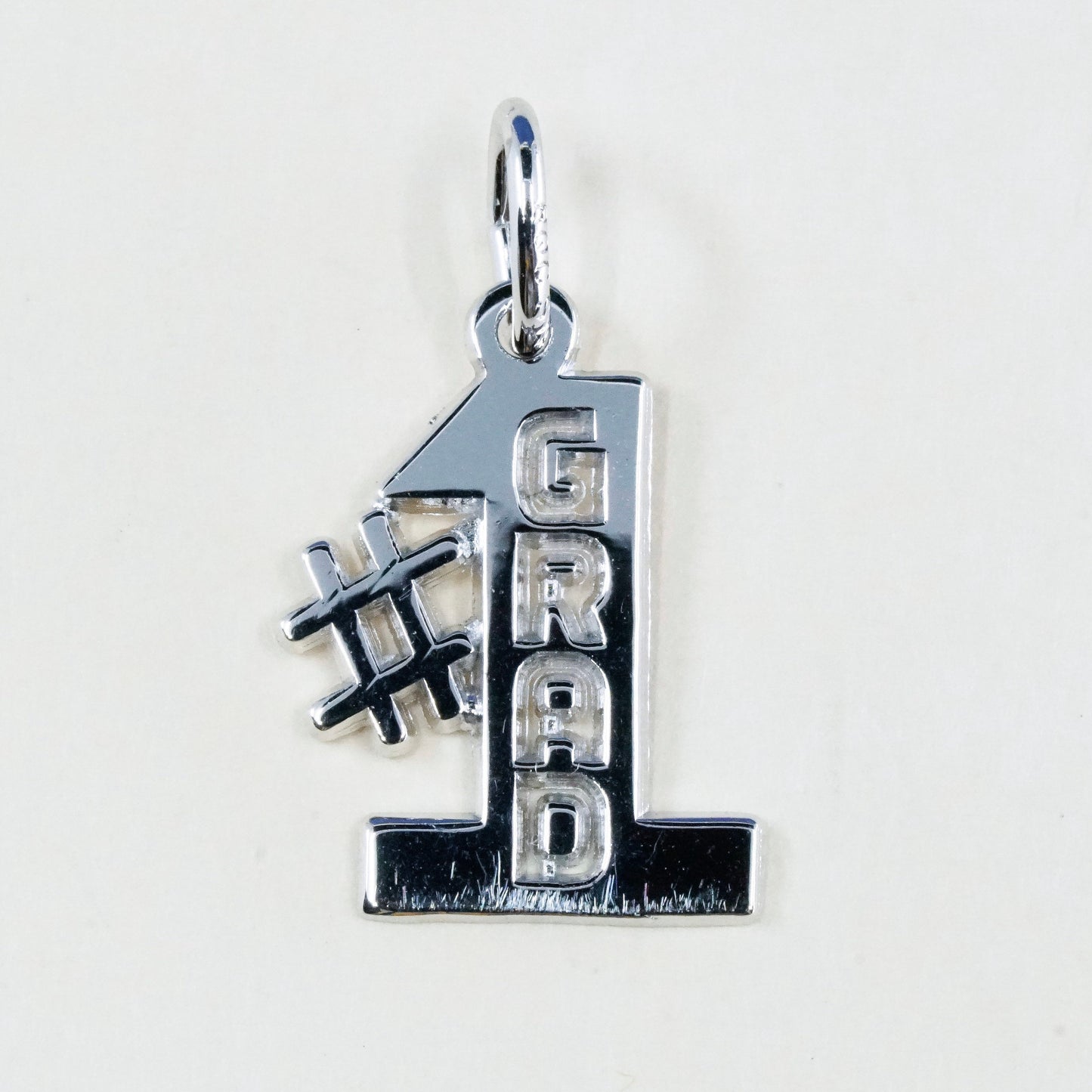 vtg sterling silver handmade pendant, 925 no.1 GRAD charm, stamped sterling