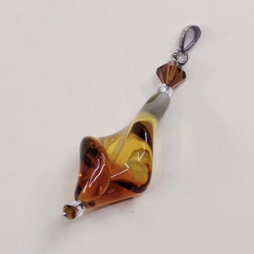 Vtg sterling silver handmade pendant, solid 925 W/ Twisted Orange Glass