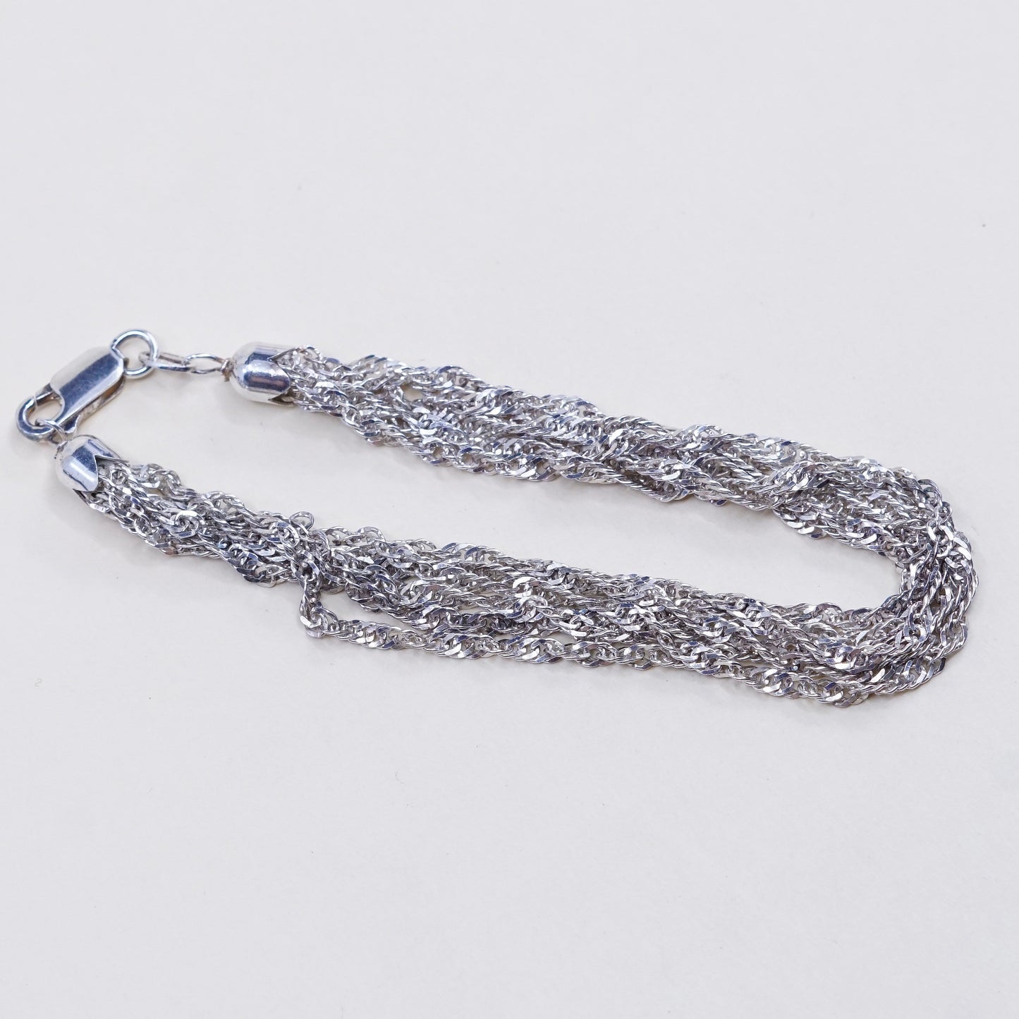 6.75”, vtg JCM italy multi strands sterling silver bracelet, 925 twisted curb