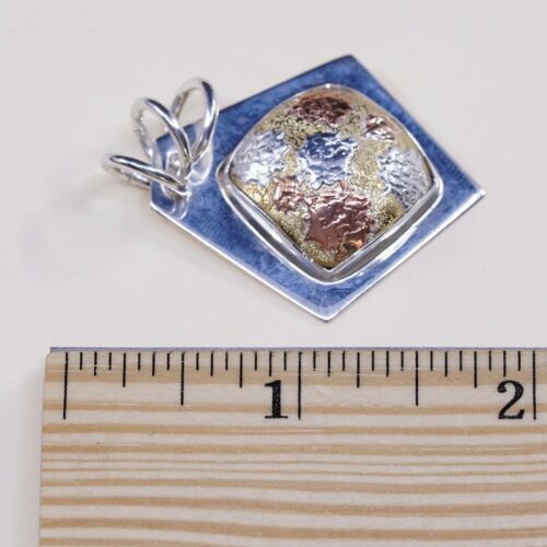 Vtg two tone Sterling silver pendant, 925 Handmade Tag W/ Copper N Brass