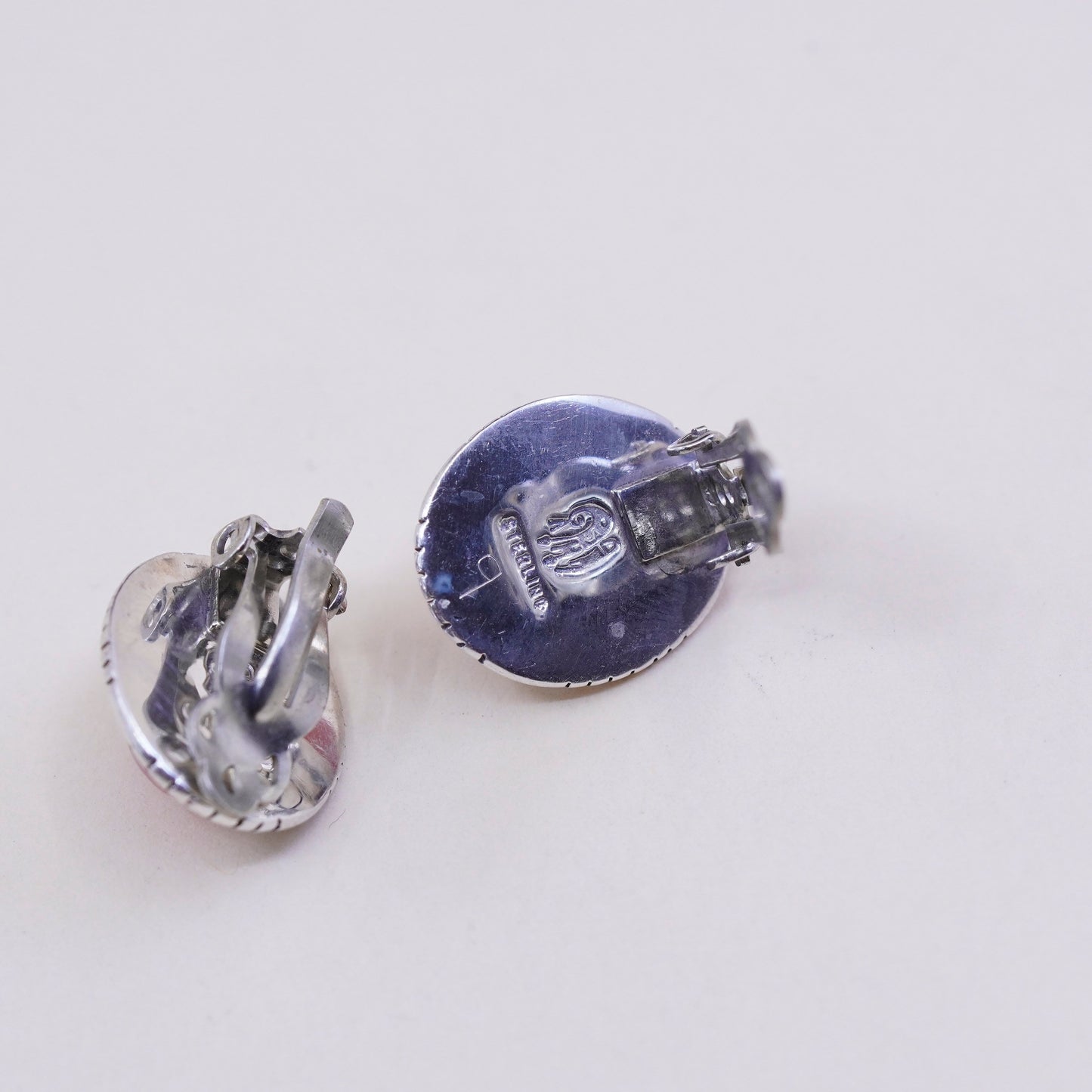 Native American Vintage handmade 925 Sterling earrings, 925 clip on w/ quartz