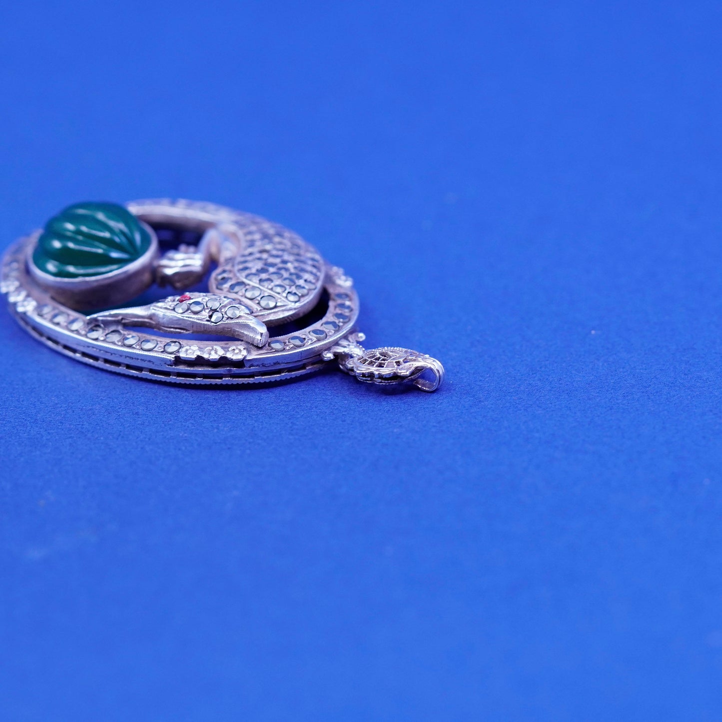 Judith Jack sterling 925 silver handmade bird pendant with jade and marcasite