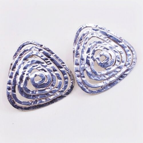 Vtg Sterling silver handmade Whirly Earrings, 925 Swirl Studs, Stamped 925