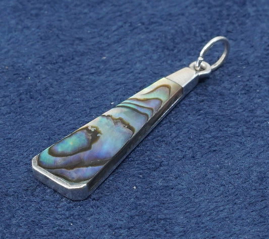 vtg sterling silver handmade pendant, 925 teardrop charm w/ abalone