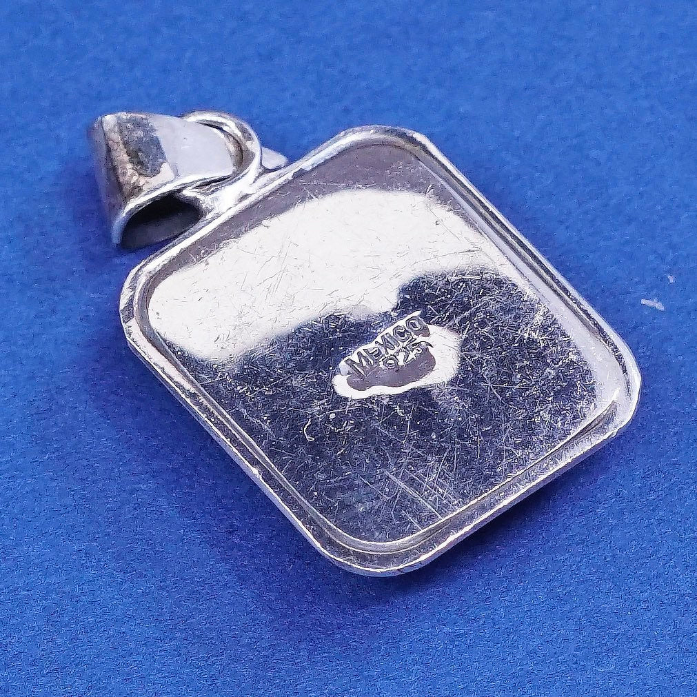 vtg Sterling silver handmade pendant, mexico 925 cable w/ square obsidian