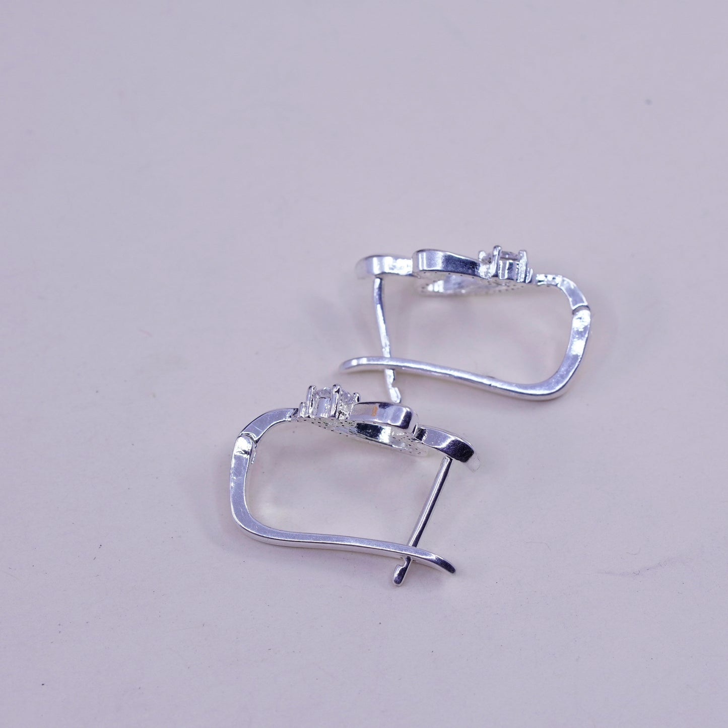 1”, Vintage sterling silver handmade earrings, 925 heart huggie, hoops