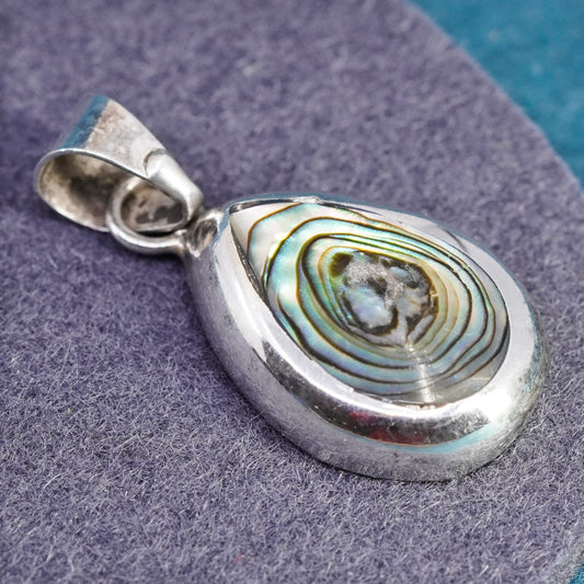 Vintage Sterling silver handmade pendant, 925 teardrop with abalone