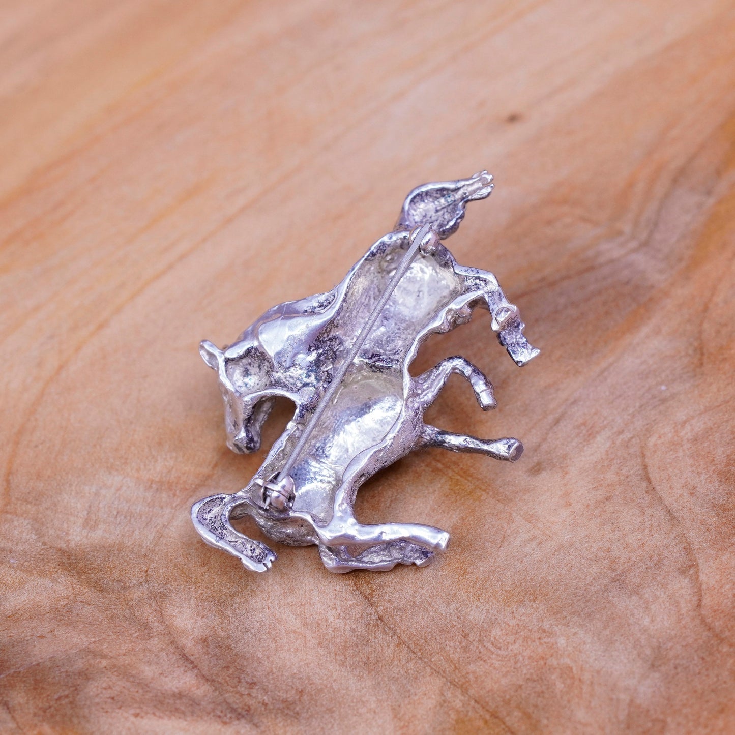 Vintage handmade sterling 925 silver horse matte horses brooch