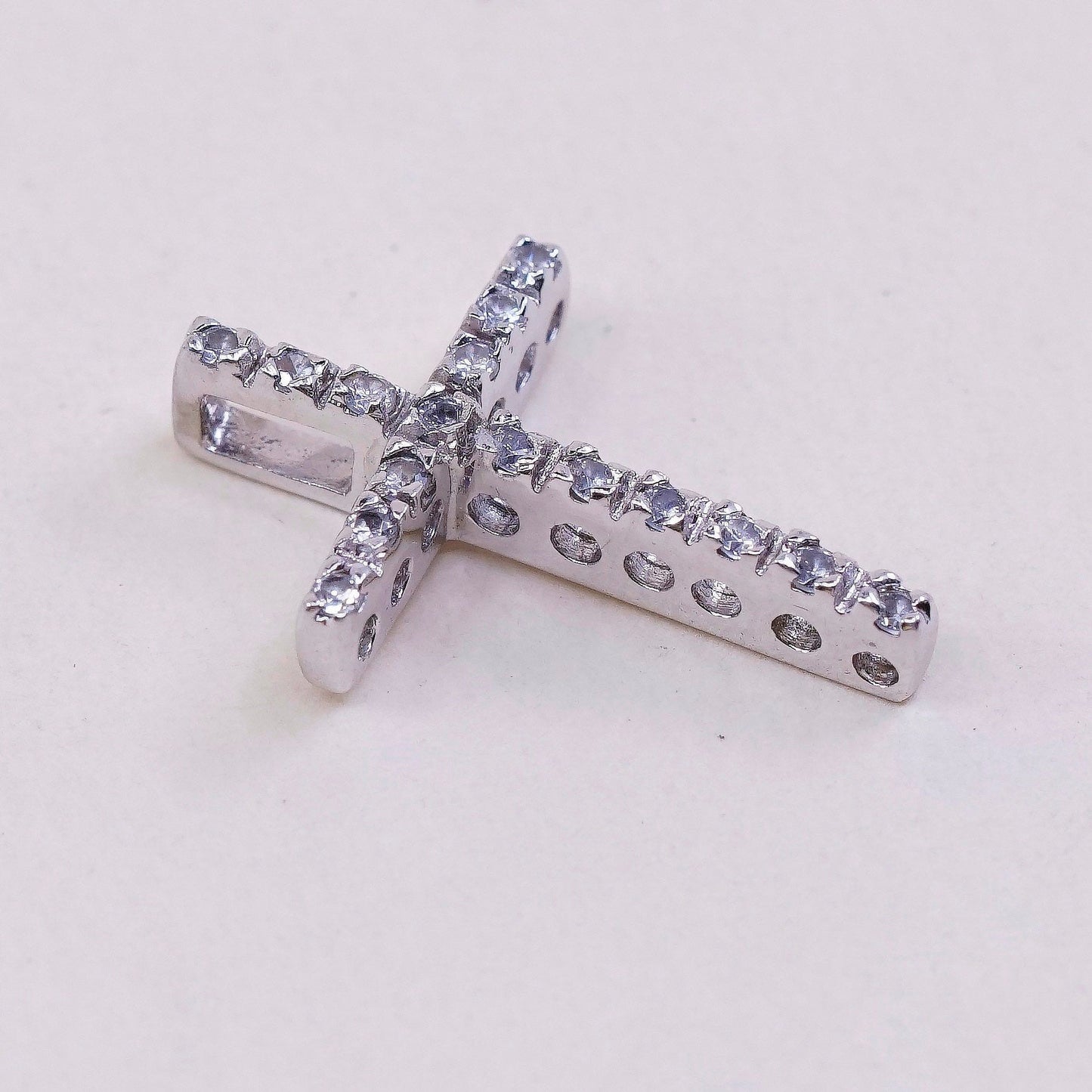 VTG Sterling 925 silver w/ clear crystal cross pendant