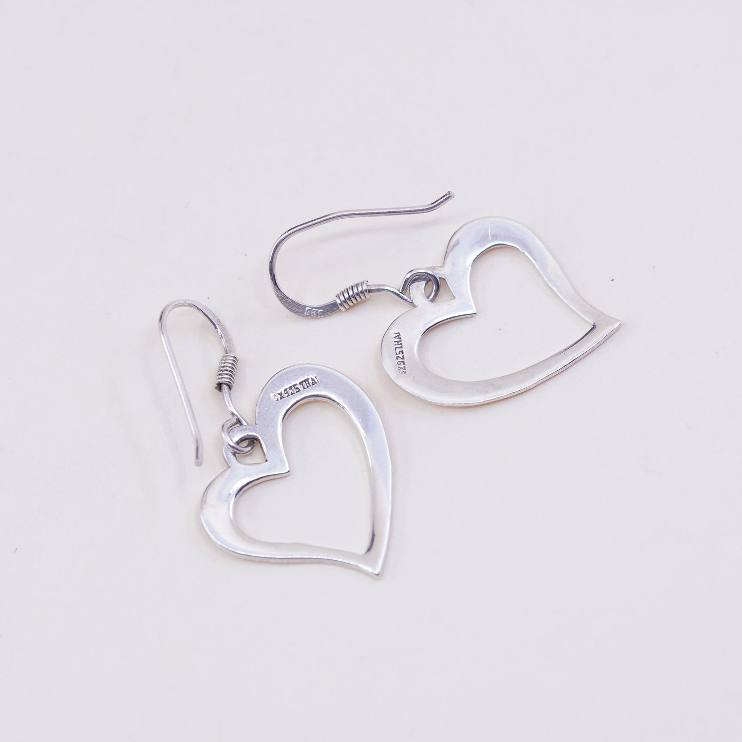 Vintage sterling silver handmade earrings, 925 heart dangles