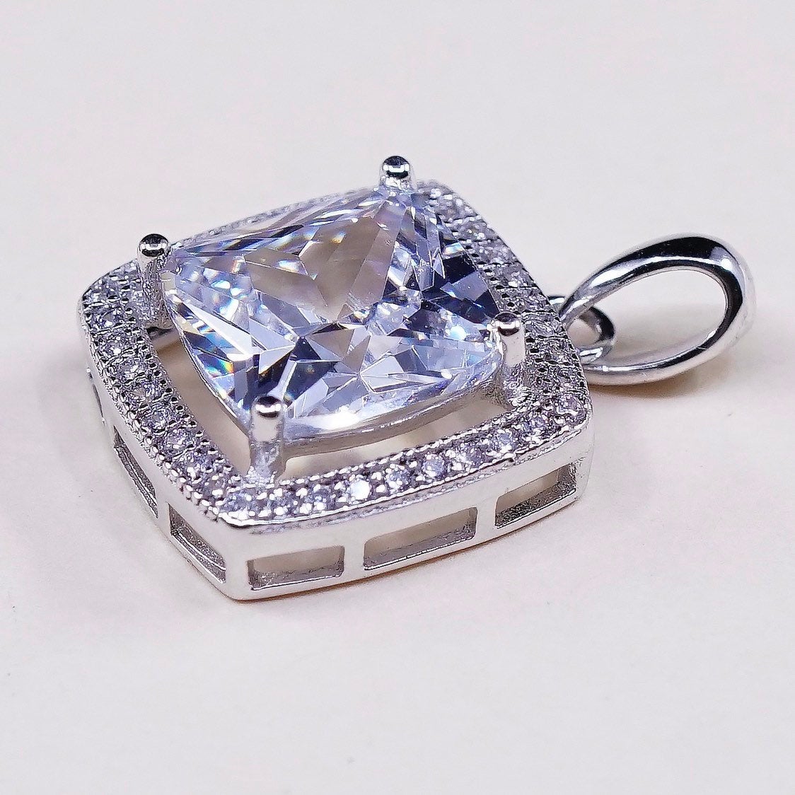 VTG IBB sterling 925 silver cushion square crystal w/ CZ pendant