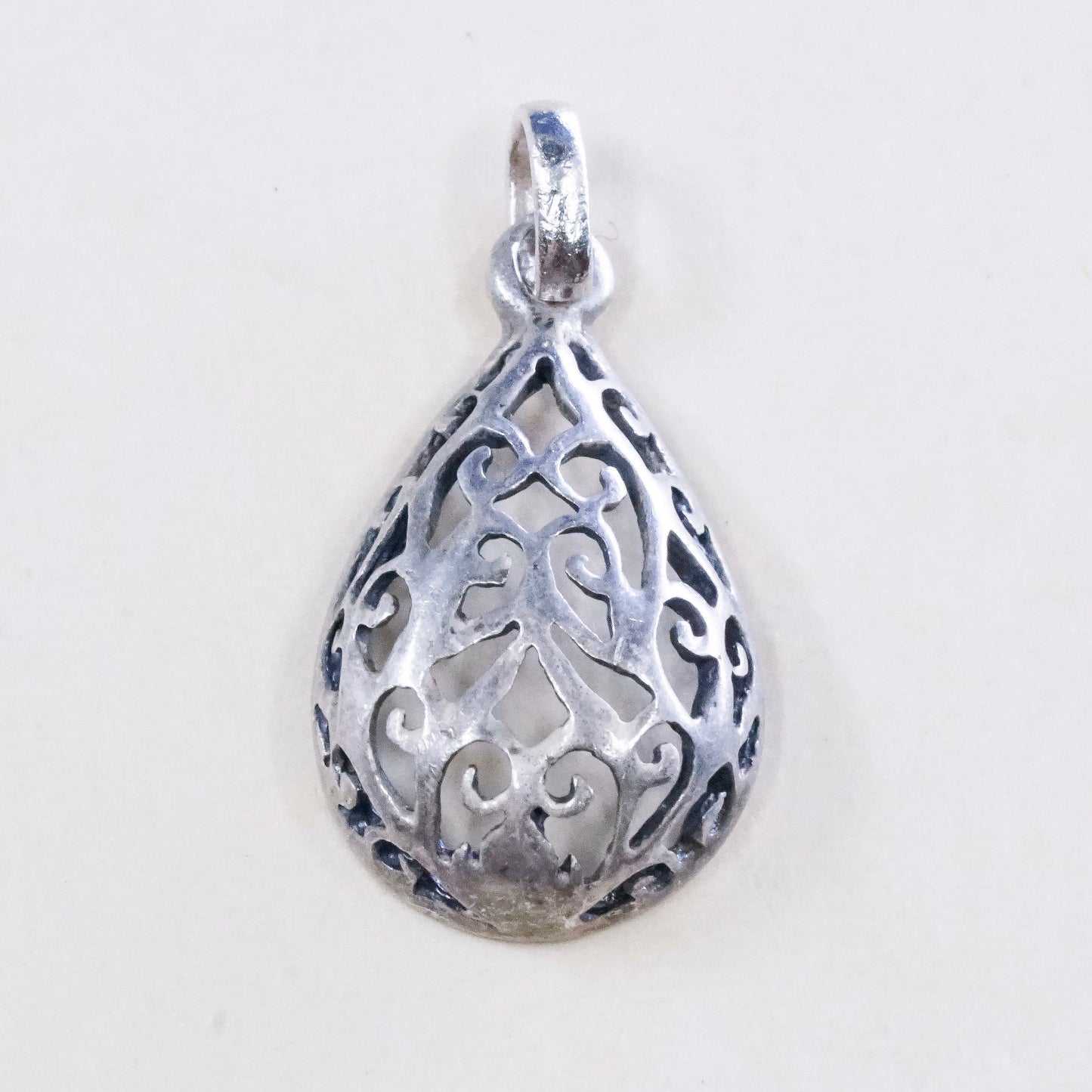 vintage sterling silver handmade pendant, 925 filigree teardrop charm