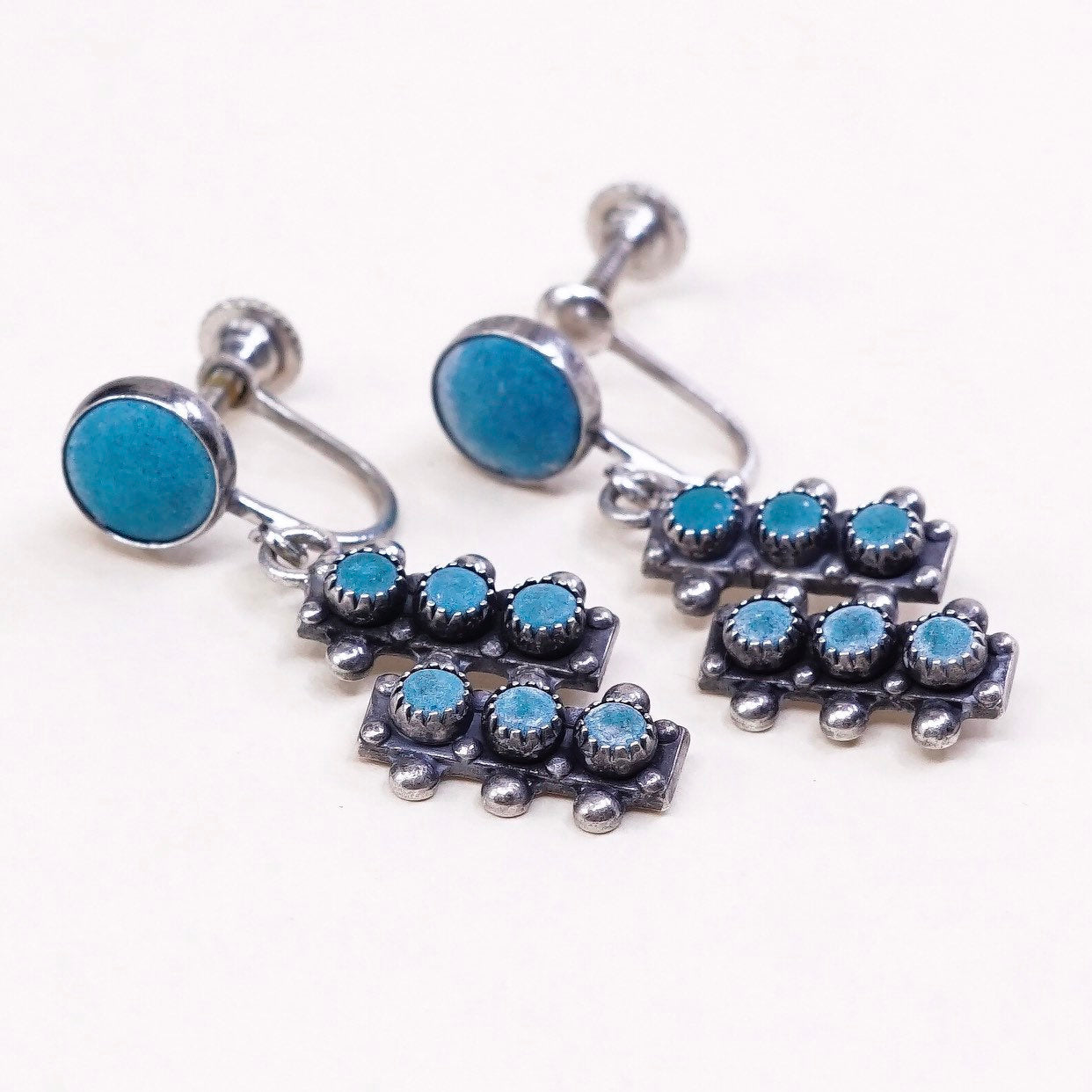 Native American Navajo Sterling silver earrings 925 w/ turquoise screw back