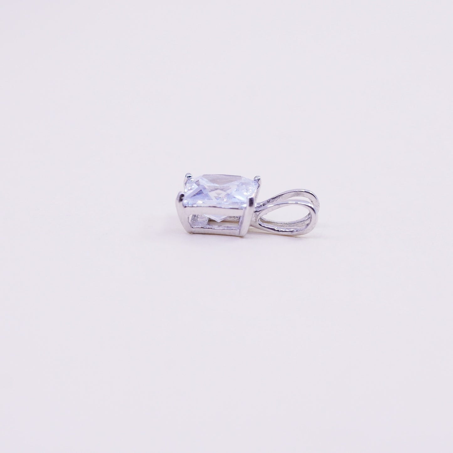 Vintage sterling silver square cz pendant, 925 charm, stamped 925