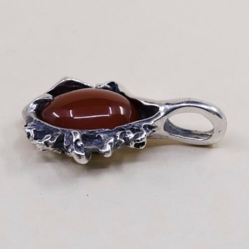 Vtg Sterling Silver Handmade Pendant 925 w/ Carnelian, stamped 925 SHM