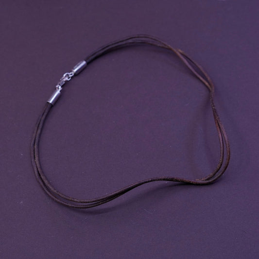 15”, silpada handmade necklace, brown leather thread choker w/ sterling silver