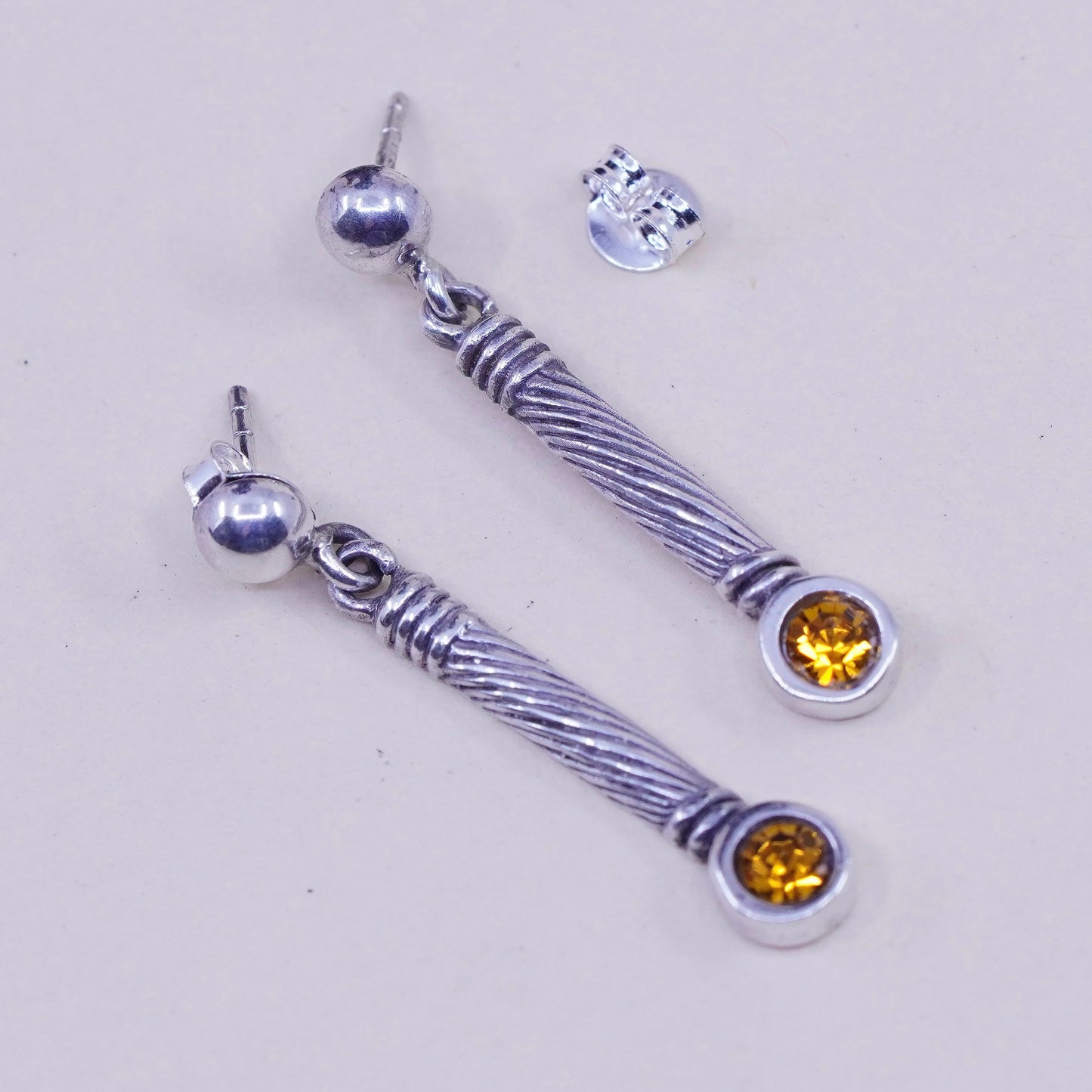 Vintage Sterling 925 silver handmade earrings with citrine