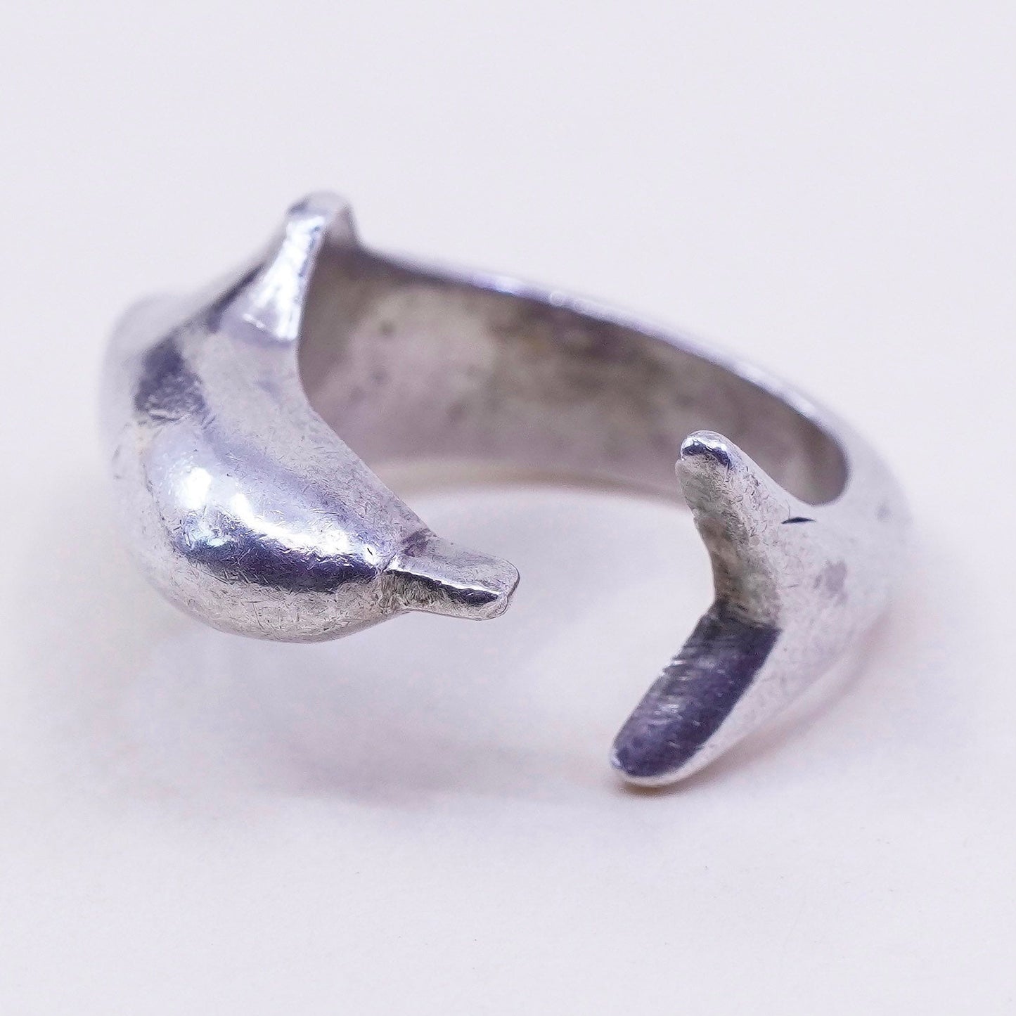 Size 3.75, Vintage Mexico sterling silver ring, wrap 925 handmade dolphin band