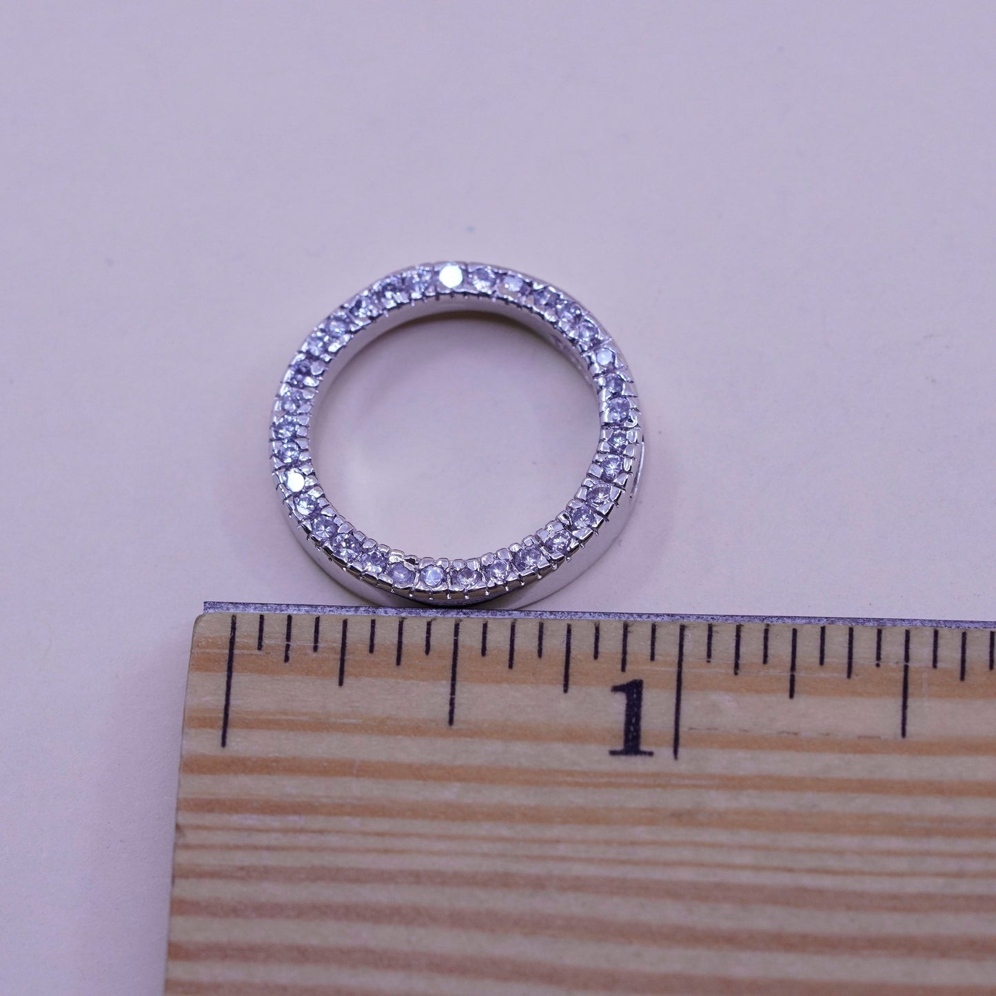 Vintage sterling silver cz crystal charm, 925 circle pendant