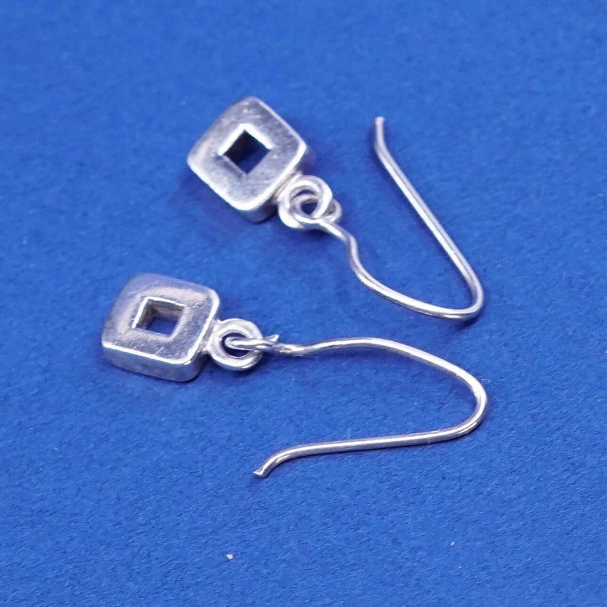 vtg sterling silver handmade earrings, 925 w/ square drops