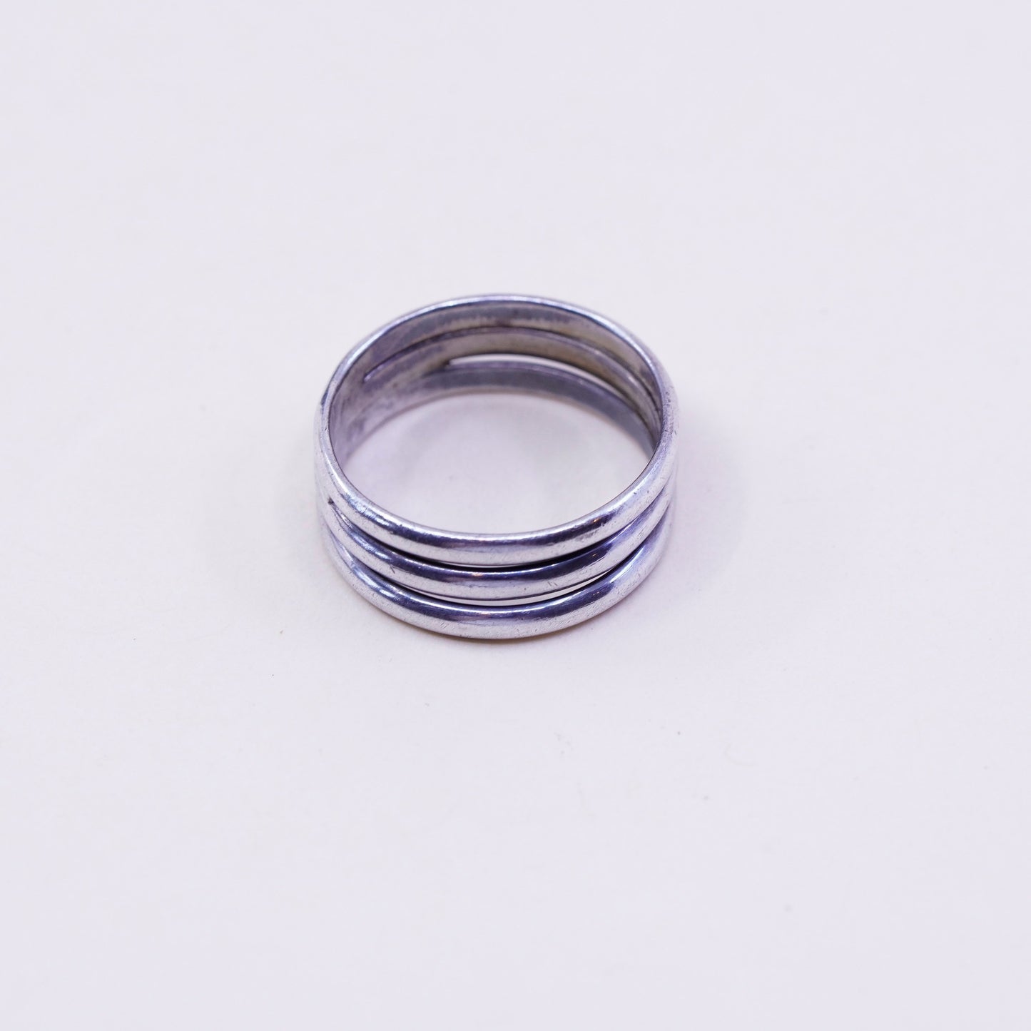 Size 9.5, vtg sterling silver handmade ribbed ring, 925 wide band, minimalist